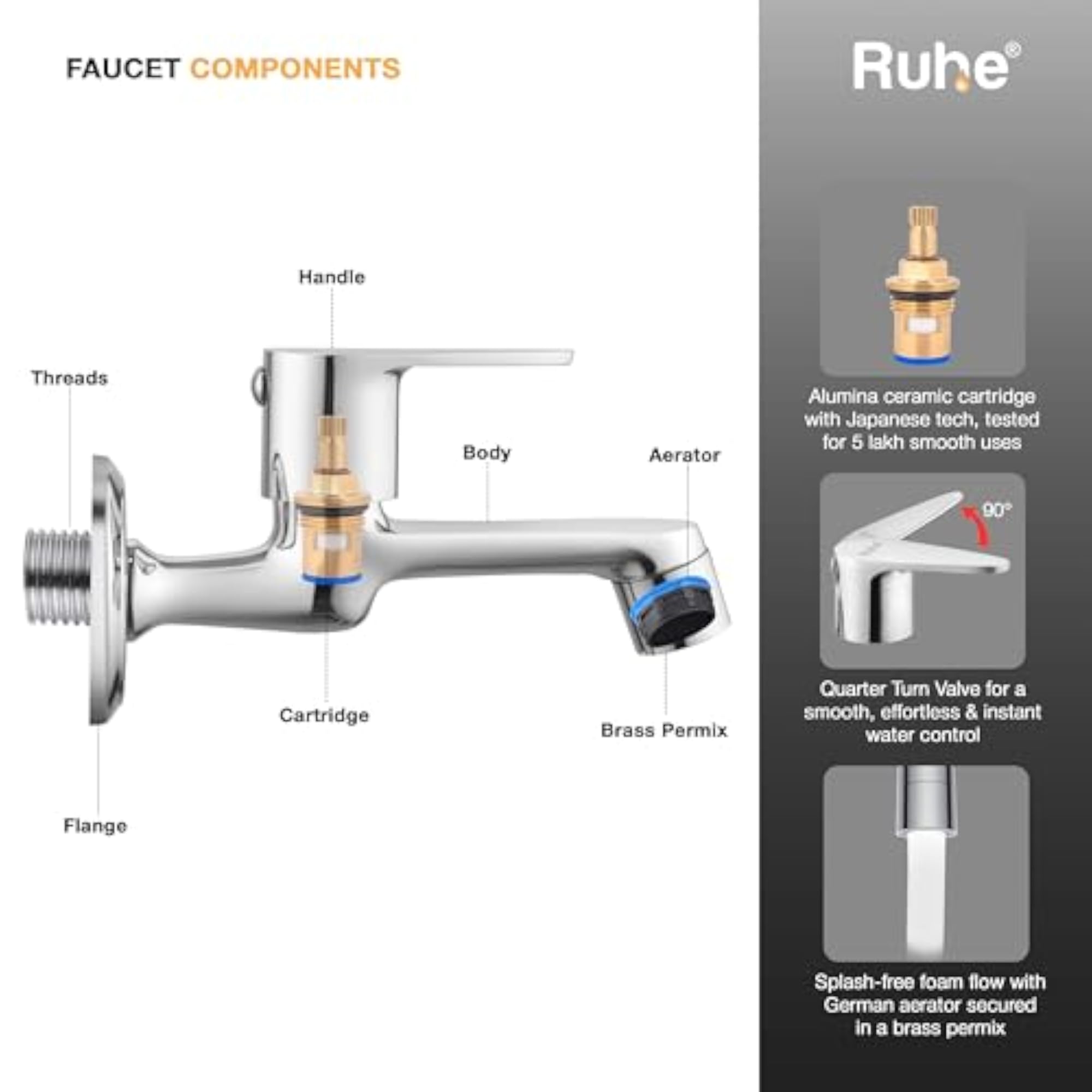 Brass Wall Mounted Bib Cock Faucet with Chrome Finish